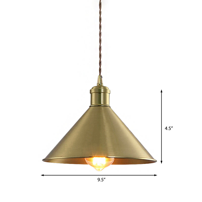 7"/9.5" W Cone Metal Hanging Light Fixture Industrial 1 Bulb Bedroom Pendant Lighting with Adjustable Cord in Brass Clearhalo 'Art Deco Pendants' 'Cast Iron' 'Ceiling Lights' 'Ceramic' 'Crystal' 'Industrial Pendants' 'Industrial' 'Metal' 'Middle Century Pendants' 'Pendant Lights' 'Pendants' 'Tiffany' Lighting' 137290