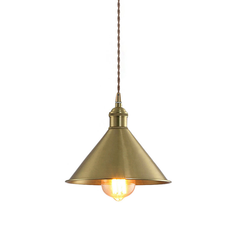 7"/9.5" W Cone Metal Hanging Light Fixture Industrial 1 Bulb Bedroom Pendant Lighting with Adjustable Cord in Brass Clearhalo 'Art Deco Pendants' 'Cast Iron' 'Ceiling Lights' 'Ceramic' 'Crystal' 'Industrial Pendants' 'Industrial' 'Metal' 'Middle Century Pendants' 'Pendant Lights' 'Pendants' 'Tiffany' Lighting' 137292