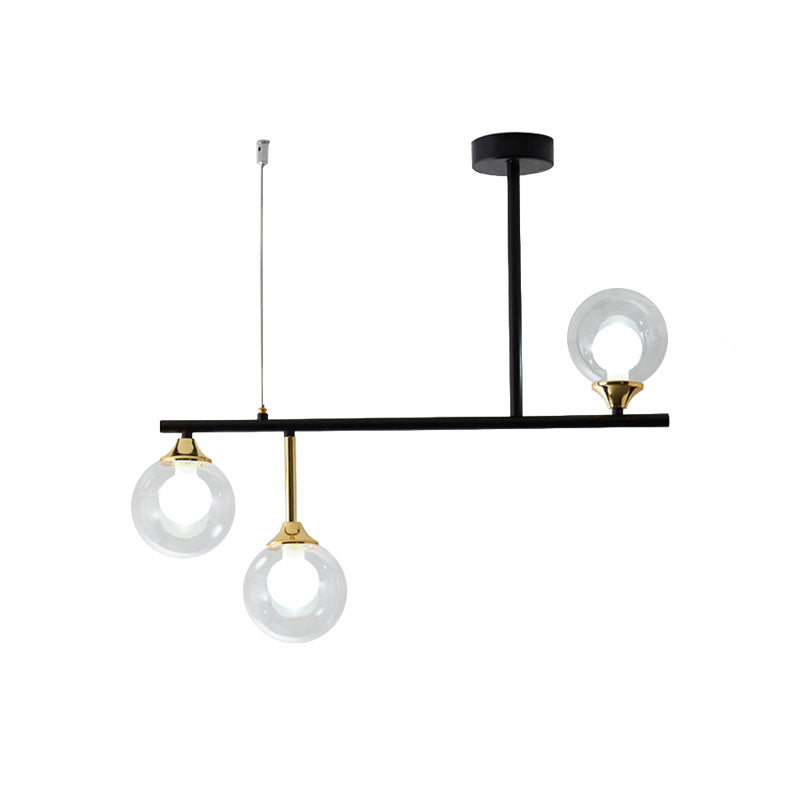 Glass Ball Shade Island Chandelier Dining Room Triple Light Modern Simple Metallic Hanging Lamp in Black Clearhalo 'Ceiling Lights' 'Island Lights' Lighting' 137308