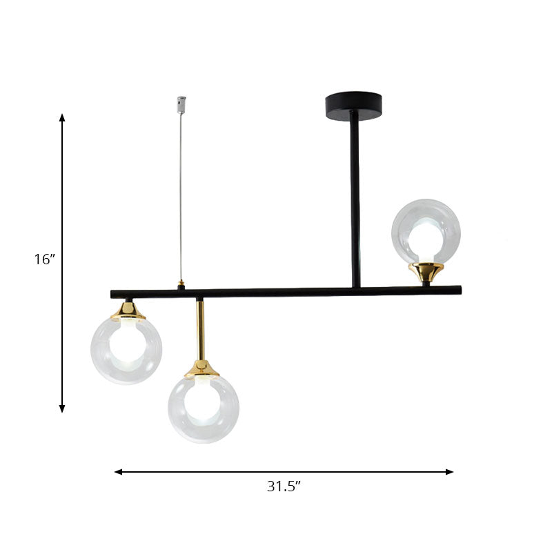 Glass Ball Shade Island Chandelier Dining Room Triple Light Modern Simple Metallic Hanging Lamp in Black Clearhalo 'Ceiling Lights' 'Island Lights' Lighting' 137309