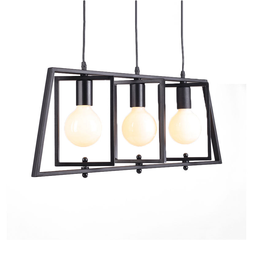 Exposed Bulb Dining Room Chandelier Metal 3-Light Simple Island Lighting in Black Clearhalo 'Ceiling Lights' 'Island Lights' Lighting' 137313