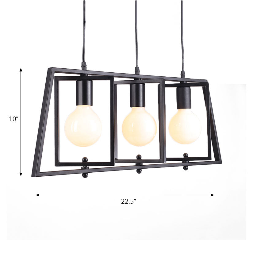 Exposed Bulb Dining Room Chandelier Metal 3-Light Simple Island Lighting in Black Clearhalo 'Ceiling Lights' 'Island Lights' Lighting' 137314