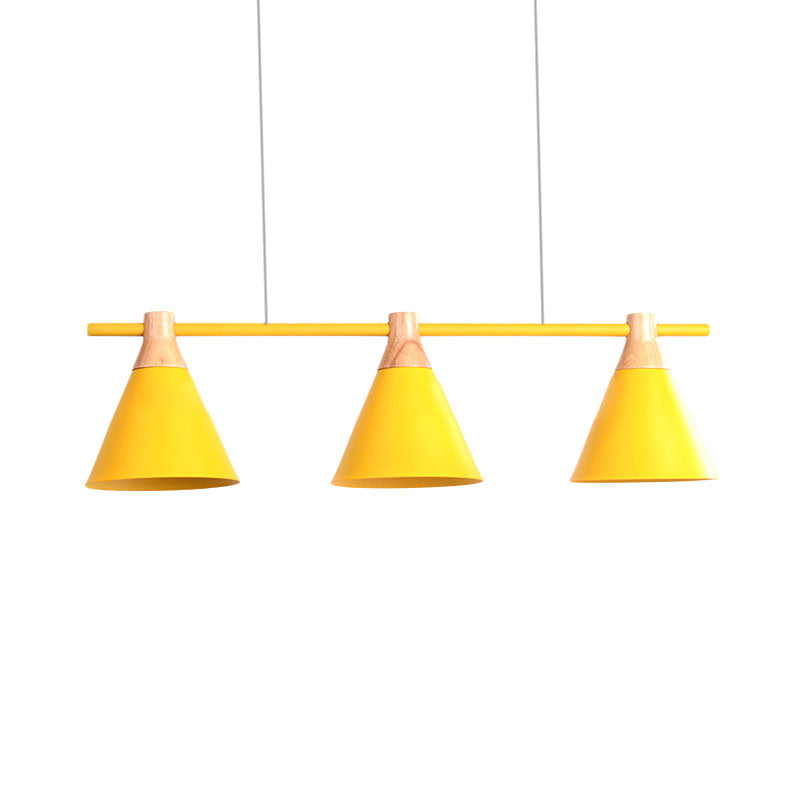 Triple Light Cone Shade Island Lighting Nordic Metal Hanging Chandelier in Green/Grey/Yellow for Kitchen Clearhalo 'Ceiling Lights' 'Island Lights' Lighting' 137331