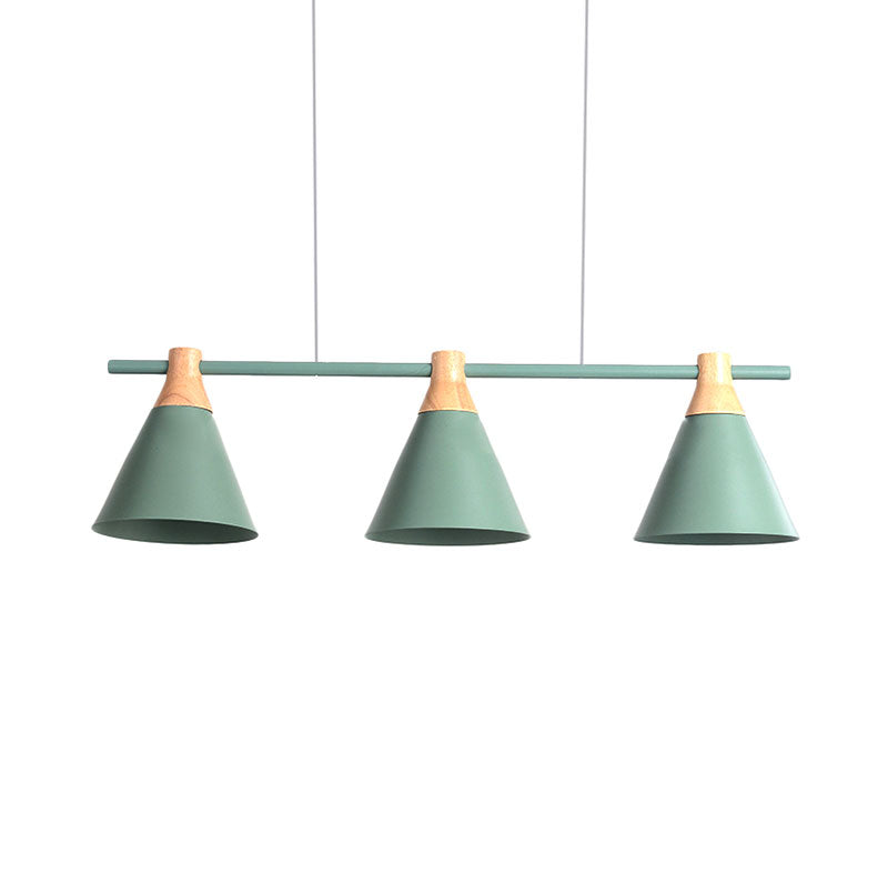 Triple Light Cone Shade Island Lighting Nordic Metal Hanging Chandelier in Green/Grey/Yellow for Kitchen Clearhalo 'Ceiling Lights' 'Island Lights' Lighting' 137332