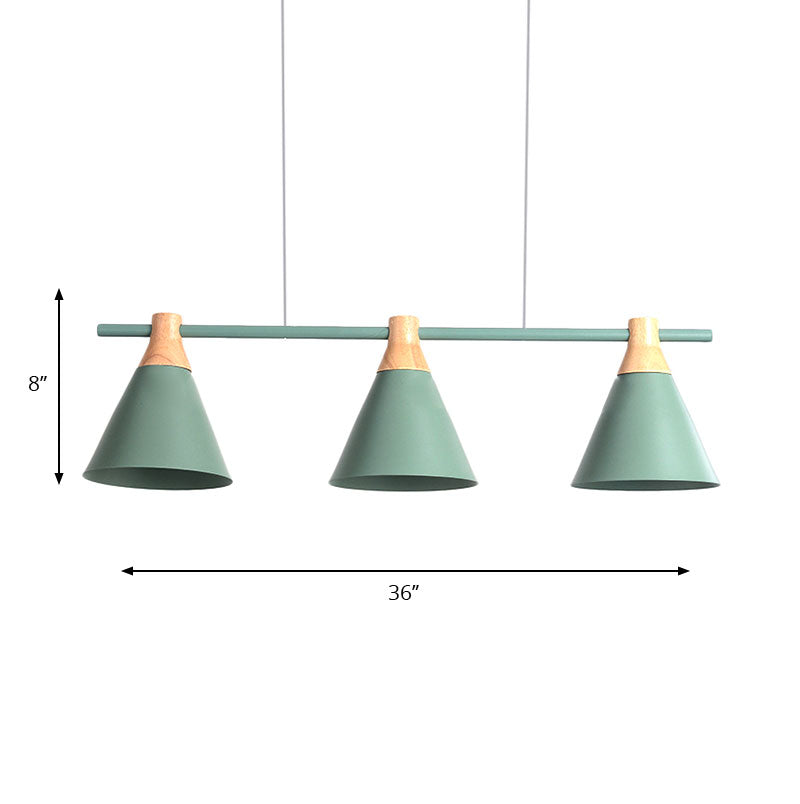 Triple Light Cone Shade Island Lighting Nordic Metal Hanging Chandelier in Green/Grey/Yellow for Kitchen Clearhalo 'Ceiling Lights' 'Island Lights' Lighting' 137333