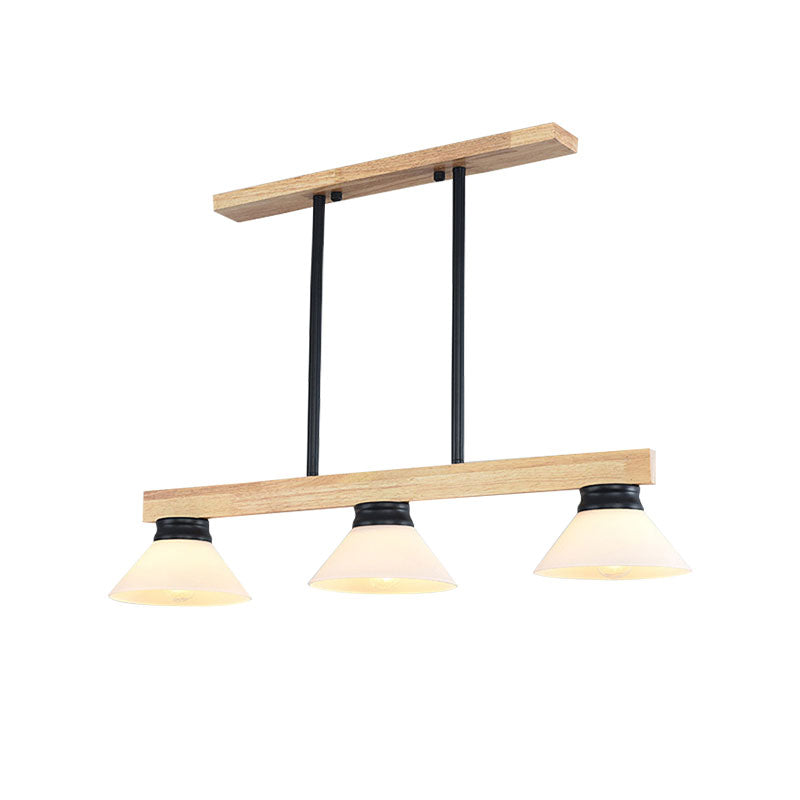 Wooden Cone Shade Island Chandelier 3/4 Heads Nordic Style Linear Pendant Light over Kitchen Island Clearhalo 'Ceiling Lights' 'Island Lights' Lighting' 137350