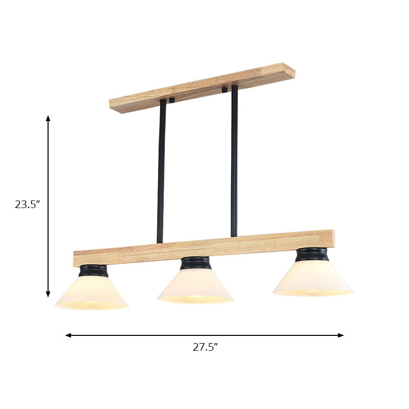 Wooden Cone Shade Island Chandelier 3/4 Heads Nordic Style Linear Pendant Light over Kitchen Island Clearhalo 'Ceiling Lights' 'Island Lights' Lighting' 137351