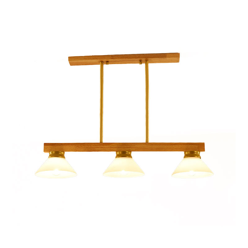 Wooden Cone Shade Island Chandelier 3/4 Heads Nordic Style Linear Pendant Light over Kitchen Island 3 Gold Clearhalo 'Ceiling Lights' 'Island Lights' Lighting' 137352