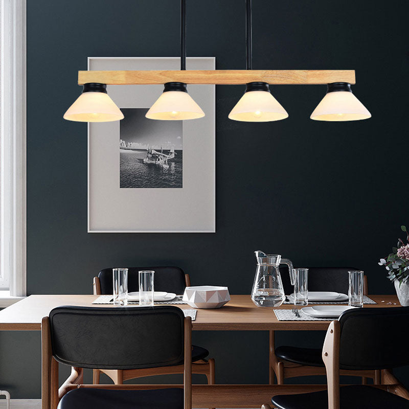 Wooden Cone Shade Island Chandelier 3/4 Heads Nordic Style Linear Pendant Light over Kitchen Island 4 Black Clearhalo 'Ceiling Lights' 'Island Lights' Lighting' 137353