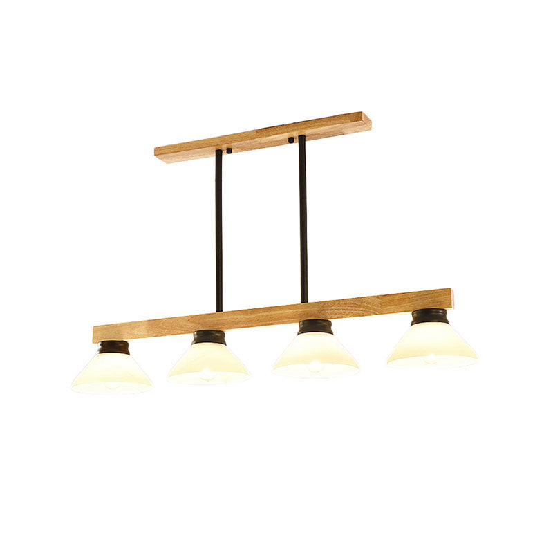 Wooden Cone Shade Island Chandelier 3/4 Heads Nordic Style Linear Pendant Light over Kitchen Island Clearhalo 'Ceiling Lights' 'Island Lights' Lighting' 137354