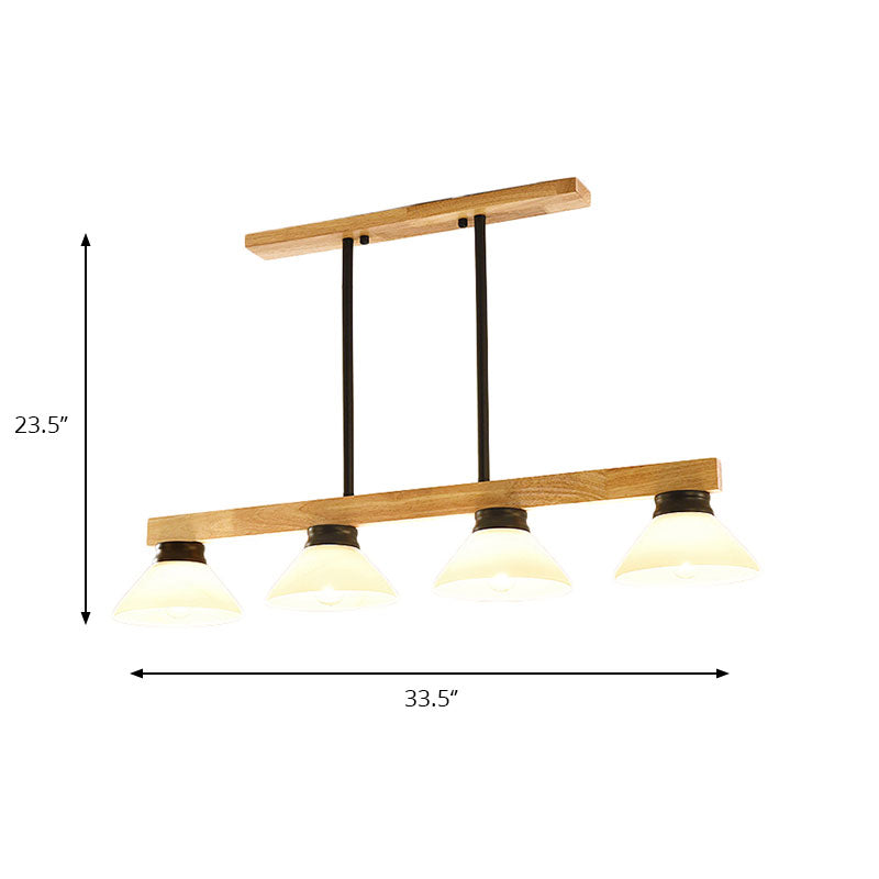 Wooden Cone Shade Island Chandelier 3/4 Heads Nordic Style Linear Pendant Light over Kitchen Island Clearhalo 'Ceiling Lights' 'Island Lights' Lighting' 137355