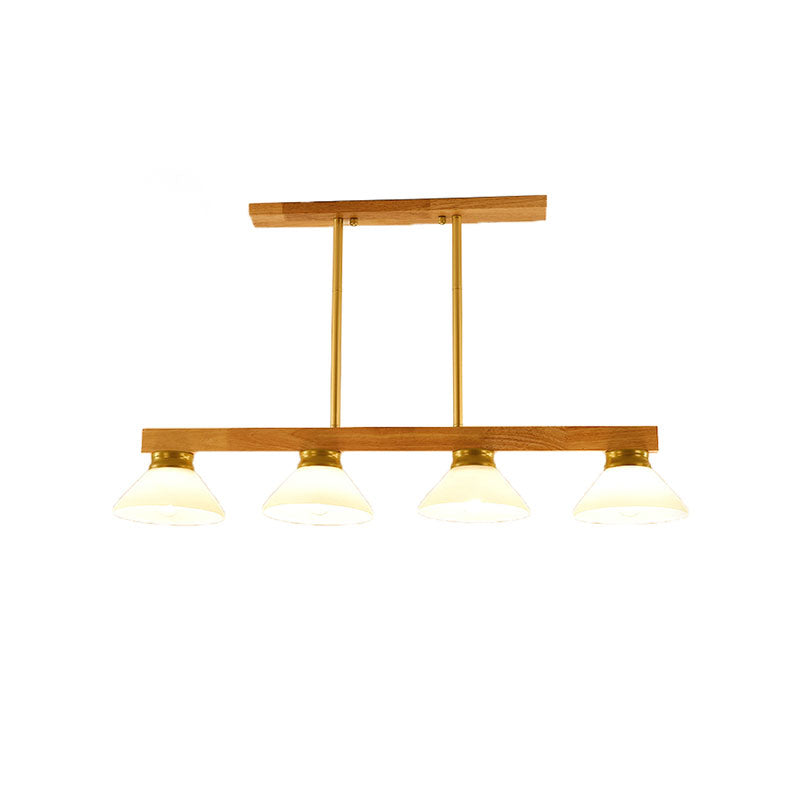 Wooden Cone Shade Island Chandelier 3/4 Heads Nordic Style Linear Pendant Light over Kitchen Island Clearhalo 'Ceiling Lights' 'Island Lights' Lighting' 137357