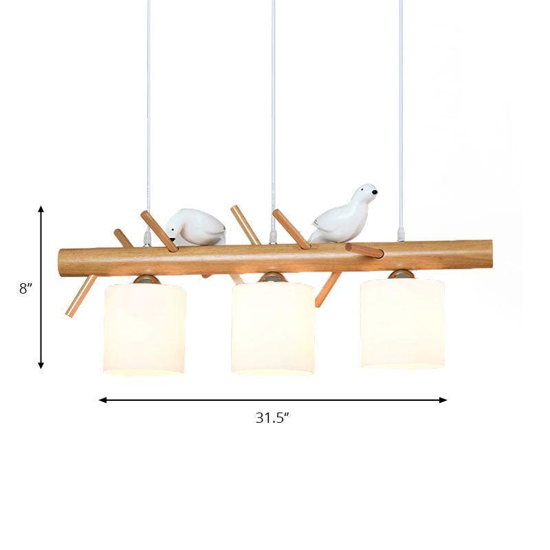 Glass Cylinder Shade Island Light Dining Room 2/3 Lights Wood Hanging Chandelier with Bird Decor Clearhalo 'Ceiling Lights' 'Island Lights' Lighting' 137361