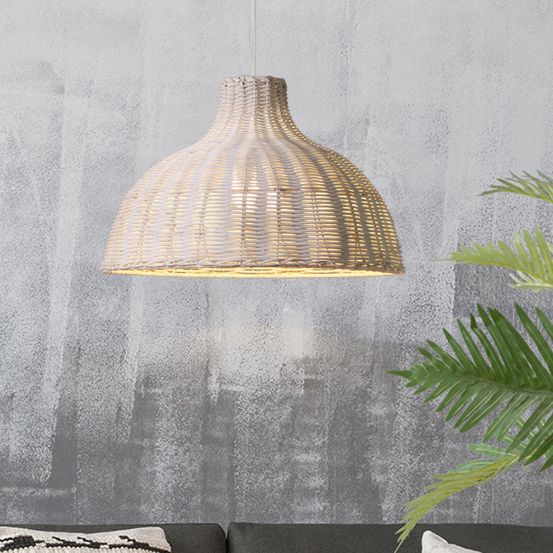 Half Circle Ceiling Fixture Beach House Rattan 1 Light Pendant Light with 71" Adjustable Cord in White/Brown White Clearhalo 'Ceiling Lights' 'Modern Pendants' 'Modern' 'Pendant Lights' 'Pendants' Lighting' 137418