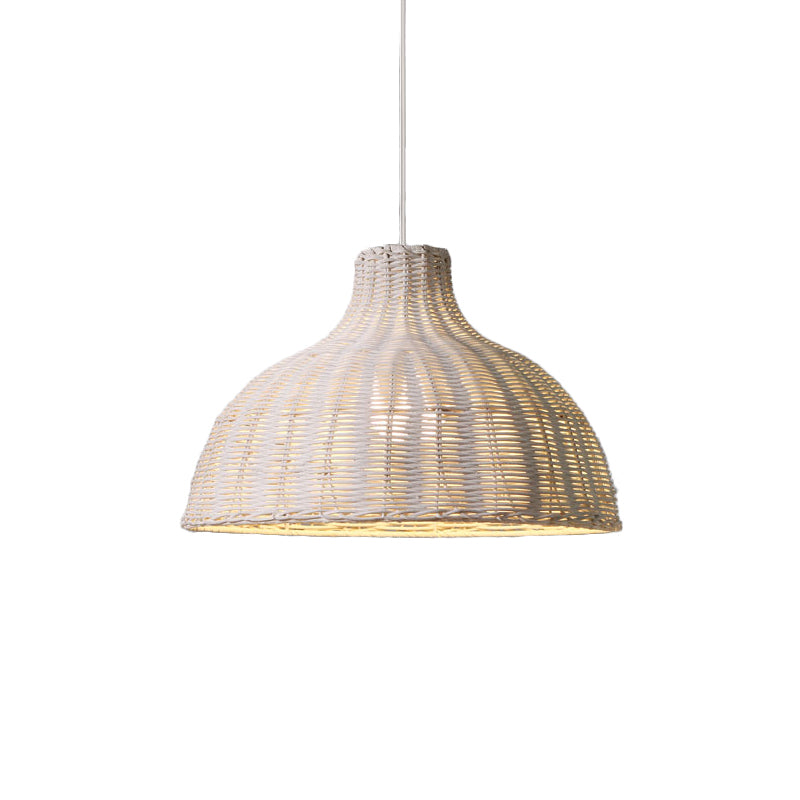 Half Circle Ceiling Fixture Beach House Rattan 1 Light Pendant Light with 71" Adjustable Cord in White/Brown Clearhalo 'Ceiling Lights' 'Modern Pendants' 'Modern' 'Pendant Lights' 'Pendants' Lighting' 137420