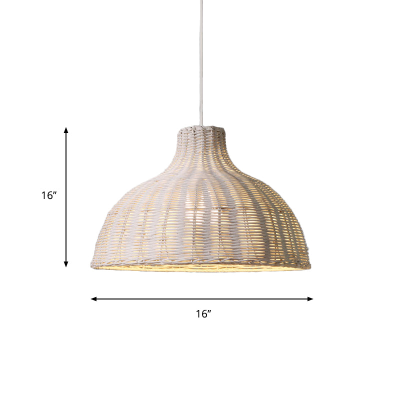 Half Circle Ceiling Fixture Beach House Rattan 1 Light Pendant Light with 71" Adjustable Cord in White/Brown Clearhalo 'Ceiling Lights' 'Modern Pendants' 'Modern' 'Pendant Lights' 'Pendants' Lighting' 137421