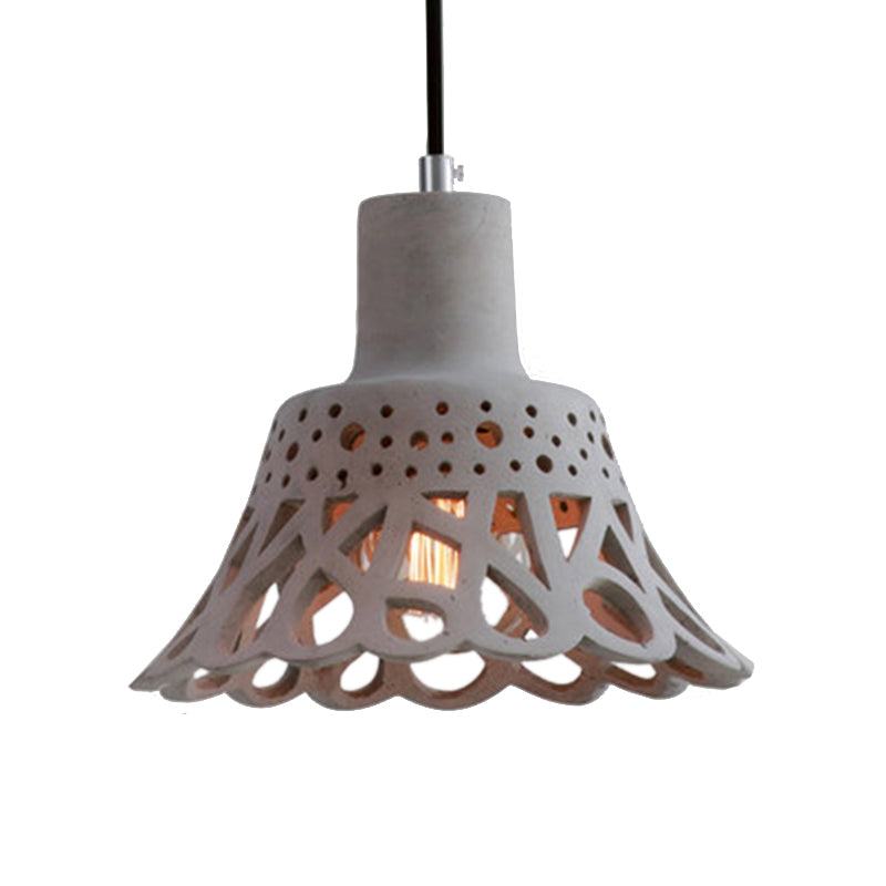 Etched Pendant Lighting in Nordic Style Concrete 1 Light Grey/White/Yellow Hanging Light with Geometric/Bell/Flared Shade Clearhalo 'Ceiling Lights' 'Modern Pendants' 'Modern' 'Pendant Lights' 'Pendants' Lighting' 137477