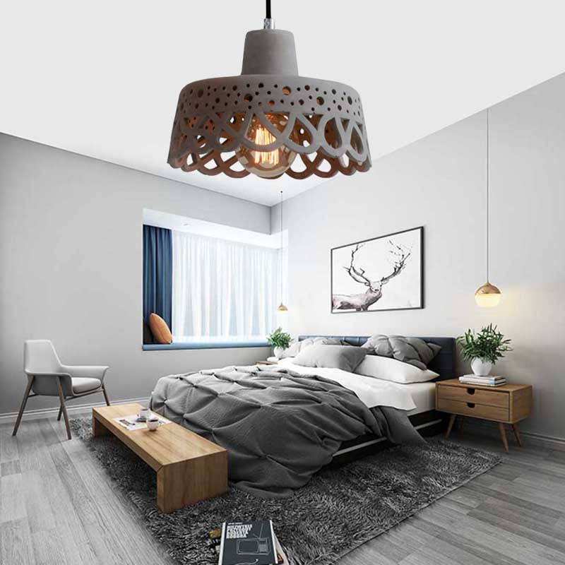 Etched Pendant Lighting in Nordic Style Concrete 1 Light Grey/White/Yellow Hanging Light with Geometric/Bell/Flared Shade Grey C Clearhalo 'Ceiling Lights' 'Modern Pendants' 'Modern' 'Pendant Lights' 'Pendants' Lighting' 137479