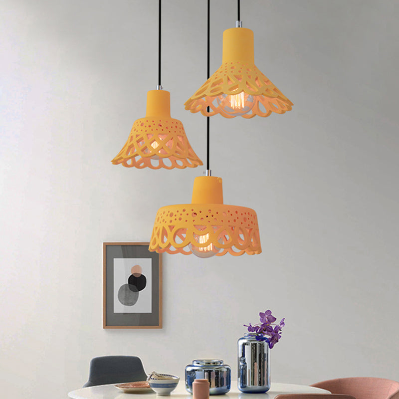 Etched Pendant Lighting in Nordic Style Concrete 1 Light Grey/White/Yellow Hanging Light with Geometric/Bell/Flared Shade Clearhalo 'Ceiling Lights' 'Modern Pendants' 'Modern' 'Pendant Lights' 'Pendants' Lighting' 137482