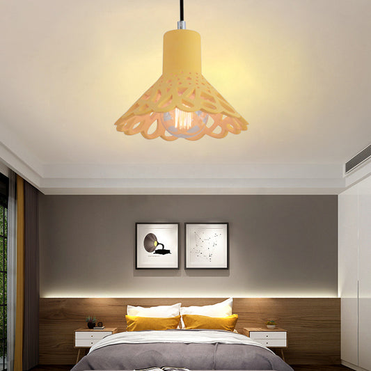 Etched Pendant Lighting in Nordic Style Concrete 1 Light Grey/White/Yellow Hanging Light with Geometric/Bell/Flared Shade Yellow A Clearhalo 'Ceiling Lights' 'Modern Pendants' 'Modern' 'Pendant Lights' 'Pendants' Lighting' 137483