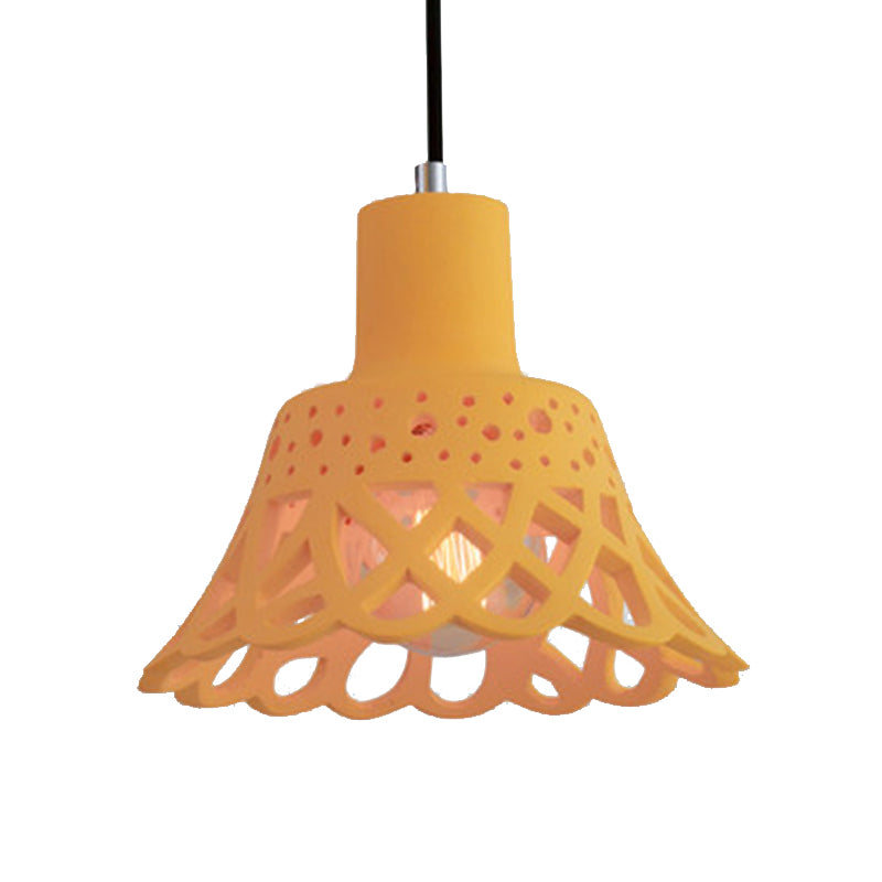 Etched Pendant Lighting in Nordic Style Concrete 1 Light Grey/White/Yellow Hanging Light with Geometric/Bell/Flared Shade Clearhalo 'Ceiling Lights' 'Modern Pendants' 'Modern' 'Pendant Lights' 'Pendants' Lighting' 137486