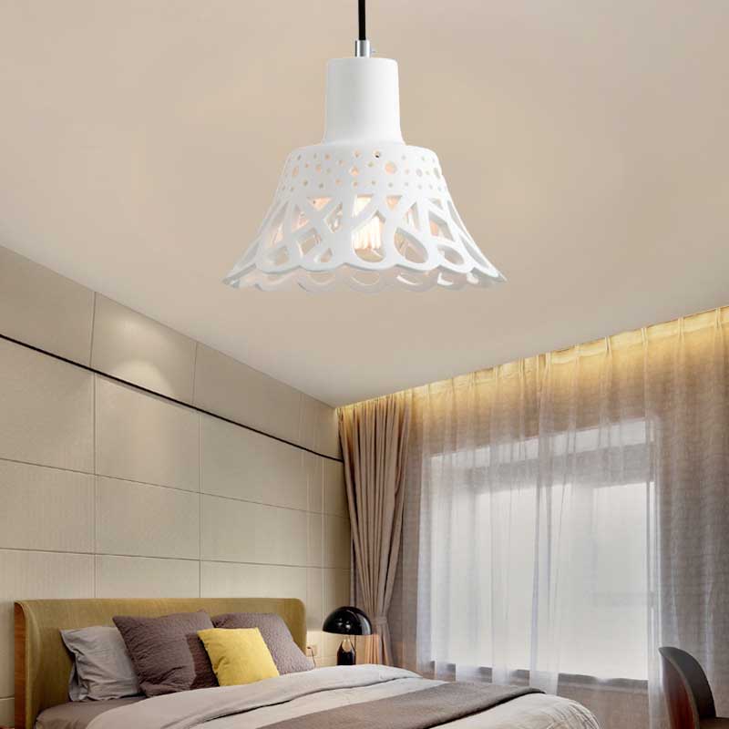 Etched Pendant Lighting in Nordic Style Concrete 1 Light Grey/White/Yellow Hanging Light with Geometric/Bell/Flared Shade White B Clearhalo 'Ceiling Lights' 'Modern Pendants' 'Modern' 'Pendant Lights' 'Pendants' Lighting' 137491