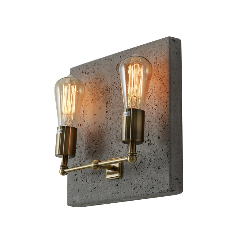 Naked Bulb Shade Wall Light Sconce Modern Concrete 2 Lights Grey/White Wall Sconce with Cement Backplate Clearhalo 'Cast Iron' 'Glass' 'Industrial' 'Modern wall lights' 'Modern' 'Tiffany' 'Traditional wall lights' 'Wall Lamps & Sconces' 'Wall Lights' Lighting' 137520