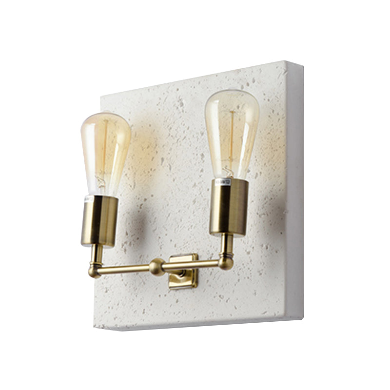Naked Bulb Shade Wall Light Sconce Modern Concrete 2 Lights Grey/White Wall Sconce with Cement Backplate Clearhalo 'Cast Iron' 'Glass' 'Industrial' 'Modern wall lights' 'Modern' 'Tiffany' 'Traditional wall lights' 'Wall Lamps & Sconces' 'Wall Lights' Lighting' 137523