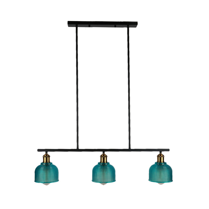 Black 3-Light Pendant Lighting Industrial Red/Yellow/Blue Glass Bowl Island Lamp Clearhalo 'Ceiling Lights' 'Island Lights' Lighting' 137595