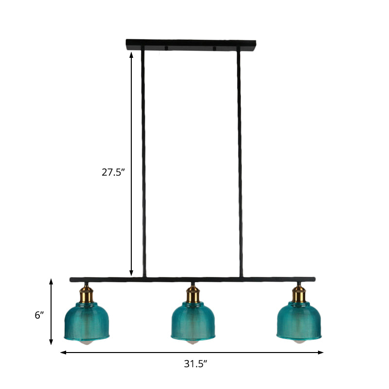 Black 3-Light Pendant Lighting Industrial Red/Yellow/Blue Glass Bowl Island Lamp Clearhalo 'Ceiling Lights' 'Island Lights' Lighting' 137596