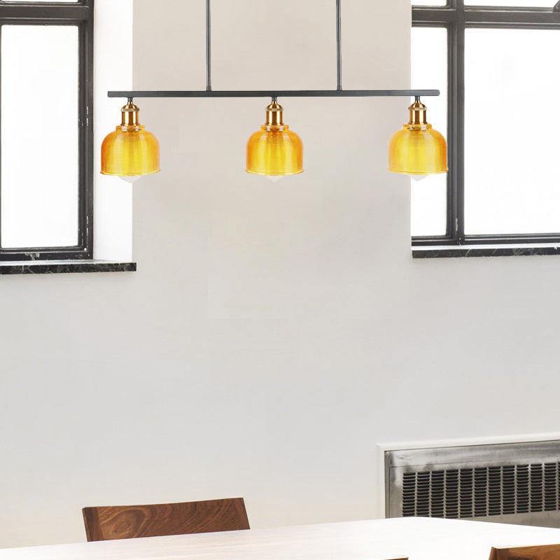 Black 3-Light Pendant Lighting Industrial Red/Yellow/Blue Glass Bowl Island Lamp Clearhalo 'Ceiling Lights' 'Island Lights' Lighting' 137601