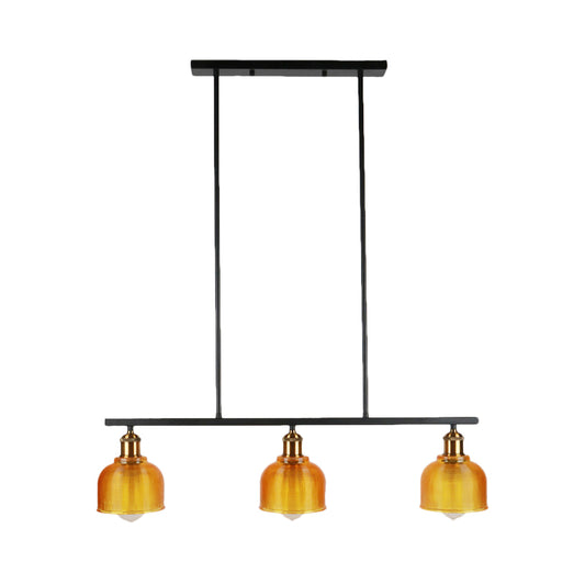 Black 3-Light Pendant Lighting Industrial Red/Yellow/Blue Glass Bowl Island Lamp Clearhalo 'Ceiling Lights' 'Island Lights' Lighting' 137602