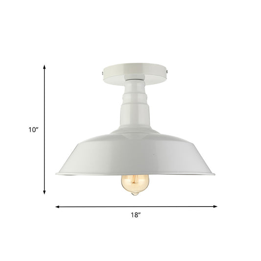 10"/14"/18" Dia Barn Dining Room Ceiling Light Fixture Vintage Style Iron 1 Light Black/White Semi Flush Ceiling Light Clearhalo 'Ceiling Lights' 'Close To Ceiling Lights' 'Close to ceiling' 'Flush mount' 'Industrial Flush Mount' Lighting' 137613