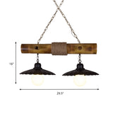 2 Heads Scalloped Hanging Lamp Countryside Black Rope and Bamboo Island Lighting for Dining Room Clearhalo 'Ceiling Lights' 'Island Lights' Lighting' 137681