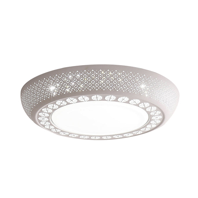 23"/42"/35" Wide Drum Shade Flush Mount Modern Acrylic White Ceiling Lighting with Crystal Accent for Bedroom Living Room Clearhalo 'Ceiling Lights' 'Close To Ceiling Lights' 'Close to ceiling' 'Flush mount' Lighting' 137722