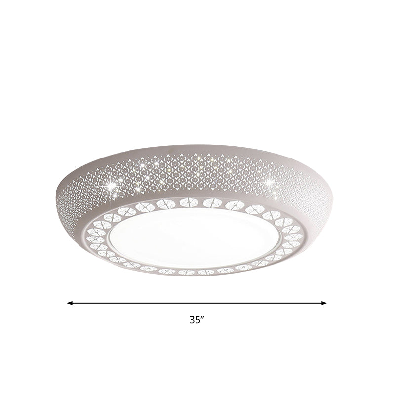 23"/42"/35" Wide Drum Shade Flush Mount Modern Acrylic White Ceiling Lighting with Crystal Accent for Bedroom Living Room Clearhalo 'Ceiling Lights' 'Close To Ceiling Lights' 'Close to ceiling' 'Flush mount' Lighting' 137723