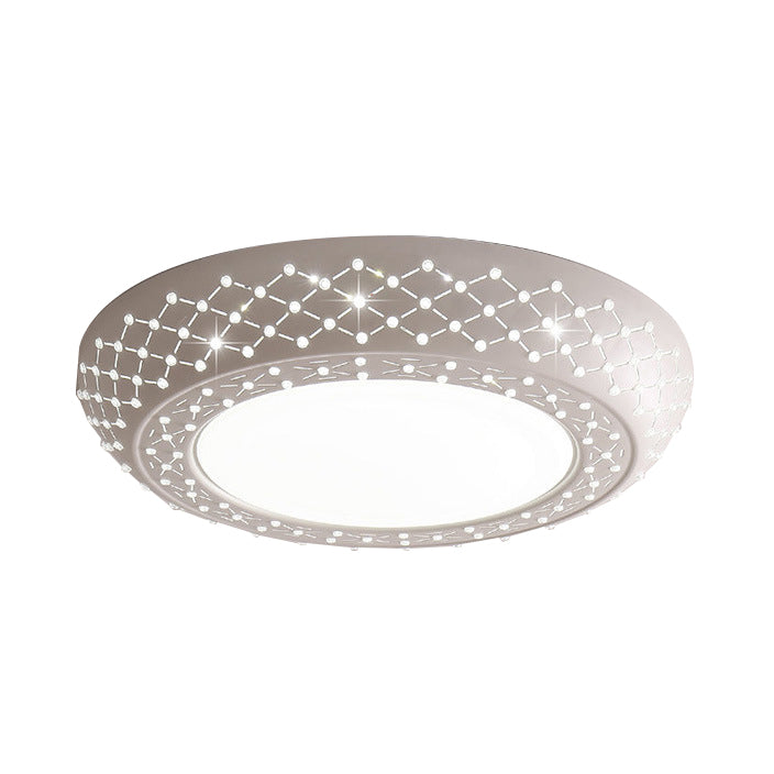 23"/42"/35" Wide Drum Shade Flush Mount Modern Acrylic White Ceiling Lighting with Crystal Accent for Bedroom Living Room Clearhalo 'Ceiling Lights' 'Close To Ceiling Lights' 'Close to ceiling' 'Flush mount' Lighting' 137725