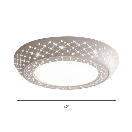 23"/42"/35" Wide Drum Shade Flush Mount Modern Acrylic White Ceiling Lighting with Crystal Accent for Bedroom Living Room Clearhalo 'Ceiling Lights' 'Close To Ceiling Lights' 'Close to ceiling' 'Flush mount' Lighting' 137726