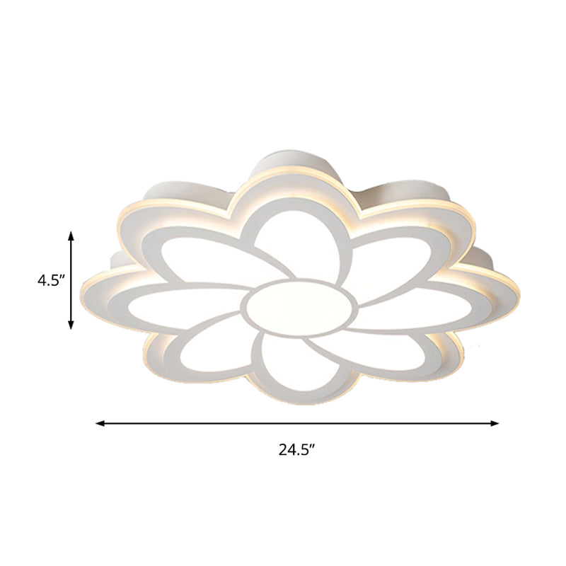 Contemporary Flower Flush Mount Metal White Bedroom LED Ceiling Light with Acrylic Diffuser in Warm/White, 16.5"/20.5"/24.5" Dia Clearhalo 'Ceiling Lights' 'Close To Ceiling Lights' 'Close to ceiling' 'Flush mount' Lighting' 137741