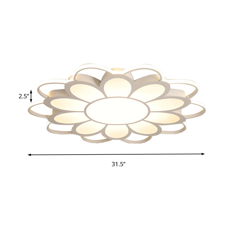 White Flower Flush Mount Fixture Contemporary Metal LED Ceiling Light for Living Room in Warm/White, 20.5"/27"/31.5" Dia Clearhalo 'Ceiling Lights' 'Close To Ceiling Lights' 'Close to ceiling' 'Flush mount' Lighting' 137825