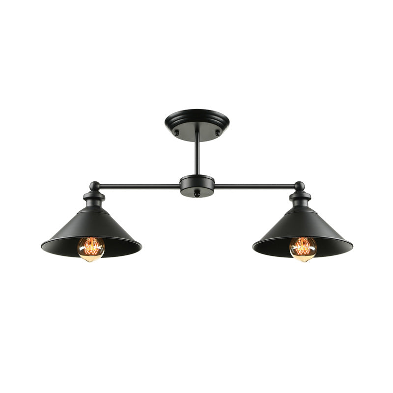 Double Conic Metallic Semi Flush Mount Light Industrial 2 Lights Dining Table Ceiling Lighting in Black Clearhalo 'Ceiling Lights' 'Close To Ceiling Lights' 'Close to ceiling' 'Semi-flushmount' Lighting' 137845