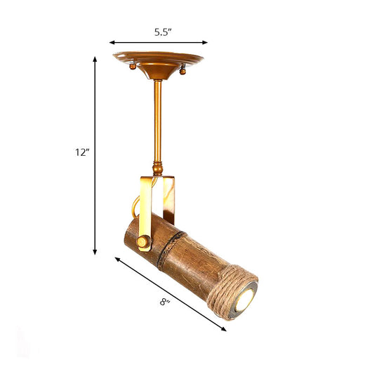 1/2/3-Light Tube Semi Flush Light Lodge Stylish Wood Metal and Bamboo Adjustable Ceiling Fixture for Restaurant Clearhalo 'Ceiling Lights' 'Close To Ceiling Lights' 'Close to ceiling' 'Semi-flushmount' Lighting' 137860