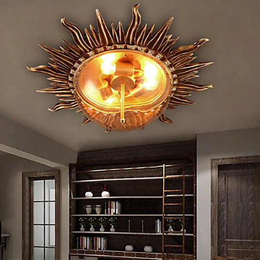 Brass One Light Ceiling Mount Industrial Clear Glass Sunburst Flush Fixture for Living Room Brass Clearhalo 'Ceiling Lights' 'Close To Ceiling Lights' 'Close to ceiling' 'Flush mount' 'Industrial Flush Mount' Lighting' 137878