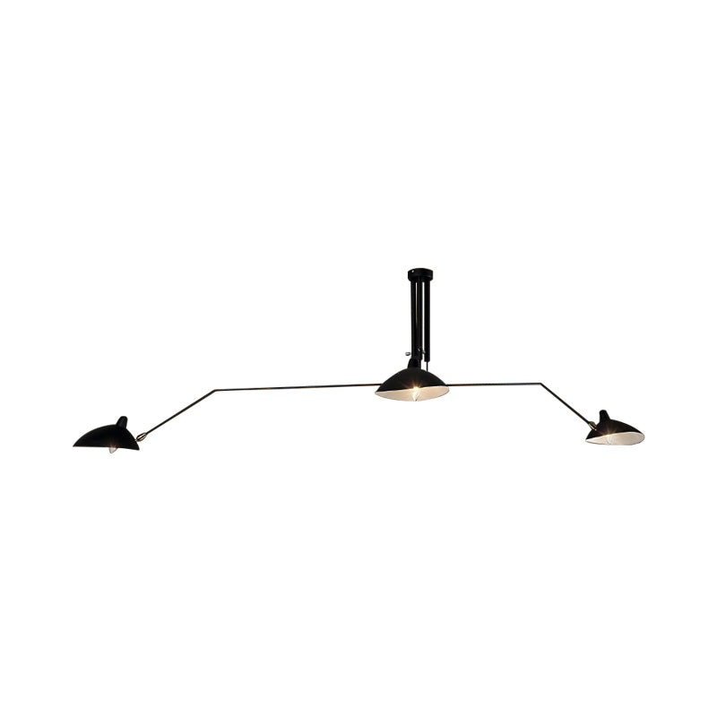 Metallic Cone Shade Semi Flush Chandelier Industrial Style 3-Light Indoor Semi Flush Mount Lighting in Black Clearhalo 'Ceiling Lights' 'Close To Ceiling Lights' 'Close to ceiling' 'Semi-flushmount' Lighting' 137885