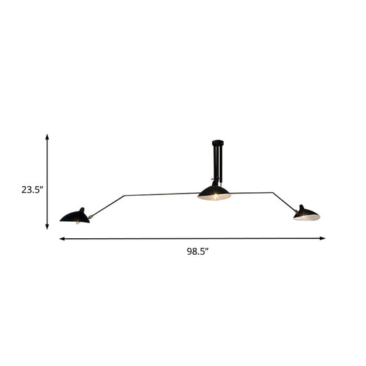 Metallic Cone Shade Semi Flush Chandelier Industrial Style 3-Light Indoor Semi Flush Mount Lighting in Black Clearhalo 'Ceiling Lights' 'Close To Ceiling Lights' 'Close to ceiling' 'Semi-flushmount' Lighting' 137886