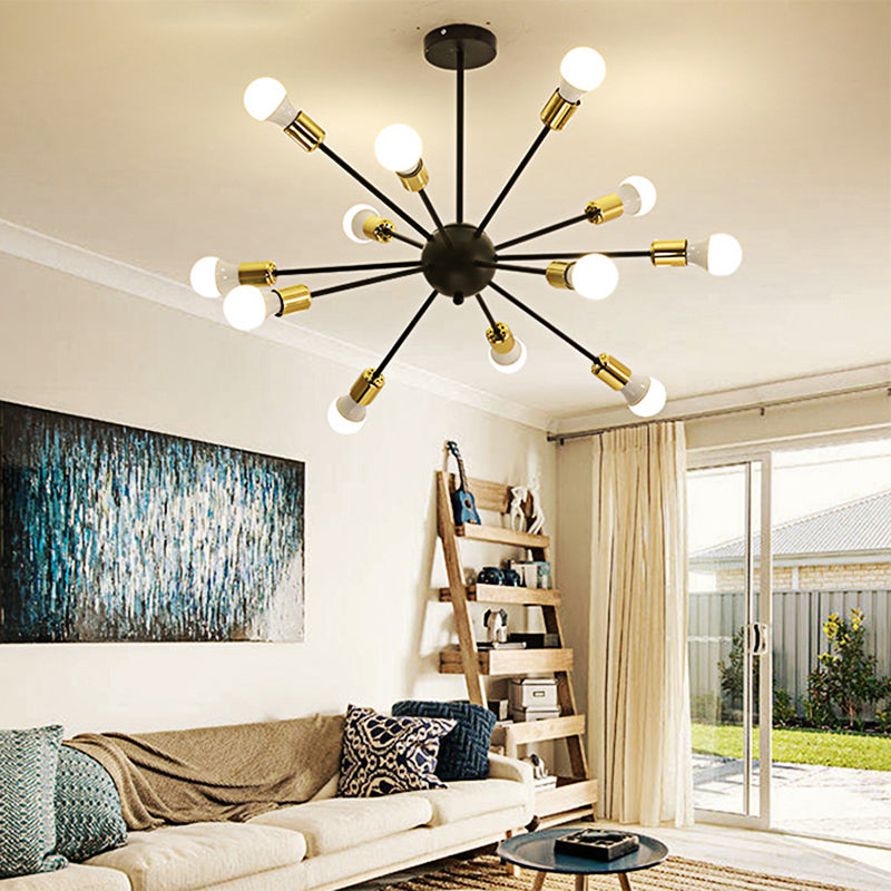 12 Lights Metal Ceiling Light Fixture Industrial Style Black Finish Sputnik Indoor Semi Flush Mount Lighting Black Clearhalo 'Ceiling Lights' 'Close To Ceiling Lights' 'Close to ceiling' 'Semi-flushmount' Lighting' 137899