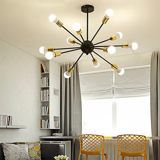 12 Lights Metal Ceiling Light Fixture Industrial Style Black Finish Sputnik Indoor Semi Flush Mount Lighting Clearhalo 'Ceiling Lights' 'Close To Ceiling Lights' 'Close to ceiling' 'Semi-flushmount' Lighting' 137900