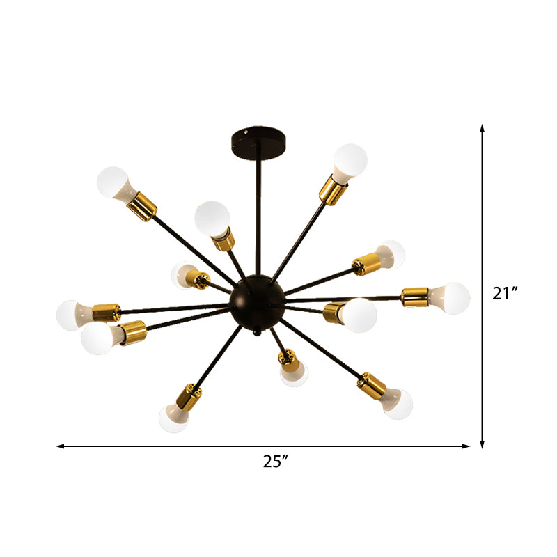 12 Lights Metal Ceiling Light Fixture Industrial Style Black Finish Sputnik Indoor Semi Flush Mount Lighting Clearhalo 'Ceiling Lights' 'Close To Ceiling Lights' 'Close to ceiling' 'Semi-flushmount' Lighting' 137902