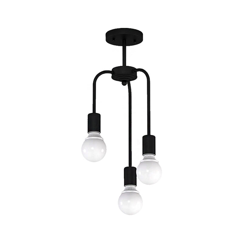 Exposed Kitchen Semi Flush Mount Light Vintage Industrial Metal 3 Lights Black Ceiling Lighting Clearhalo 'Ceiling Lights' 'Close To Ceiling Lights' 'Close to ceiling' 'Semi-flushmount' Lighting' 137917