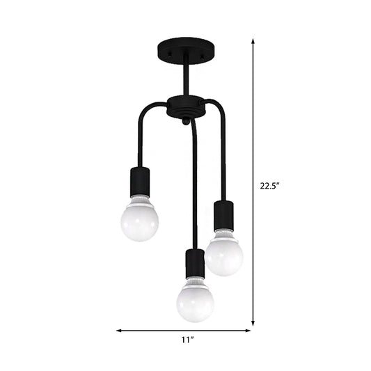 Exposed Kitchen Semi Flush Mount Light Vintage Industrial Metal 3 Lights Black Ceiling Lighting Clearhalo 'Ceiling Lights' 'Close To Ceiling Lights' 'Close to ceiling' 'Semi-flushmount' Lighting' 137918